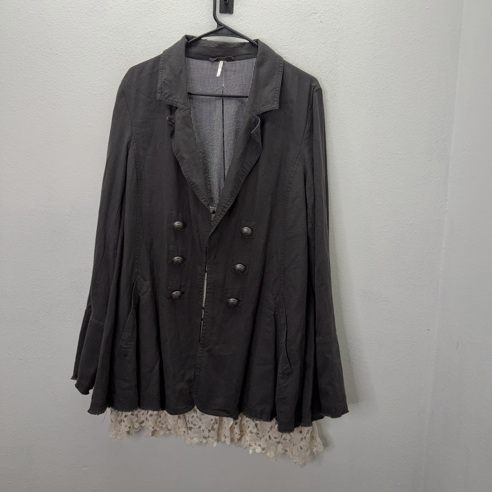 Free People Military Lace Trim Jacket Blazer Victorian Goth Steampunk Romantic L